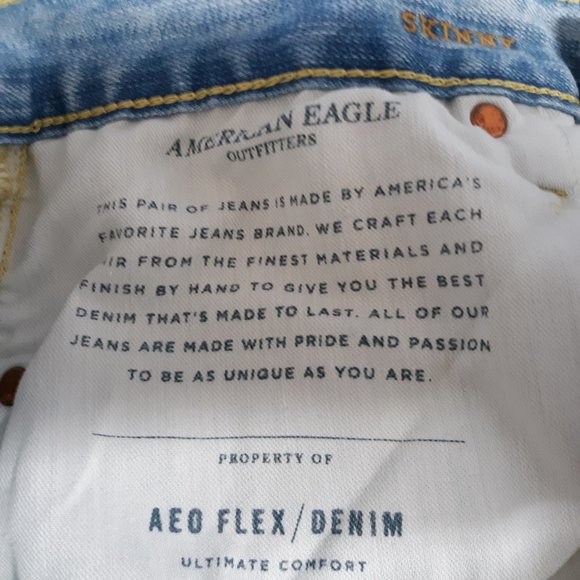 American Eagle Men's Flex Skinny Jeans Size 32x34 Distressed Light Wash Raw Hem - Picture 11 of 16